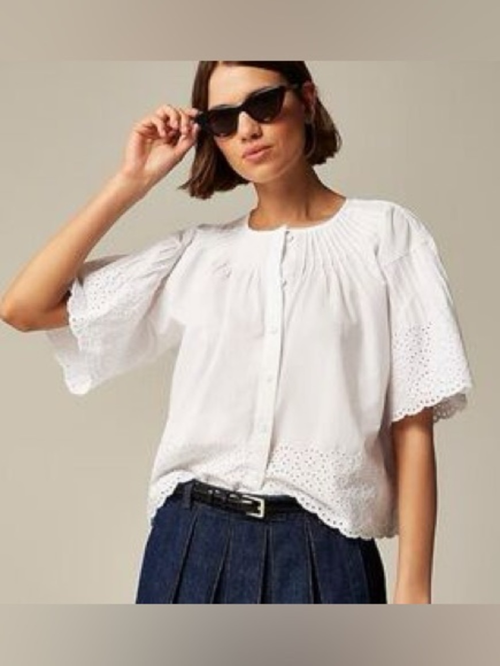 J. Crew White Eyelet Button-Front Poplin Jolie Blouse